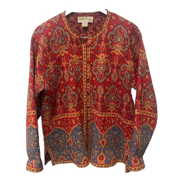 Orvis Quilted Jacket Paisley Geometric Design Button Coat Sz L - Picture 1 of 9